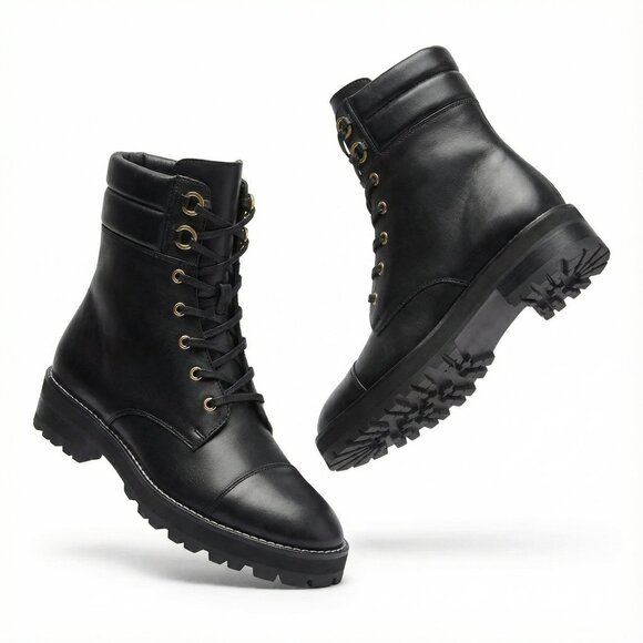 Stuart Weitzman Shoes - STUART WEITZMAN Lexy Leather Combat Boots Black Leather 9.5M